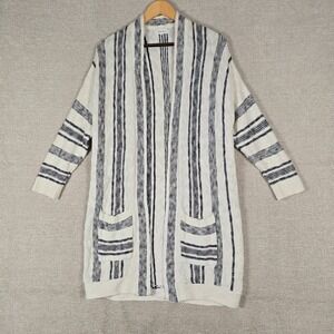 Hailey & Co Womens Striped Open Front Cotton Longline Cardigan Navy Cream M